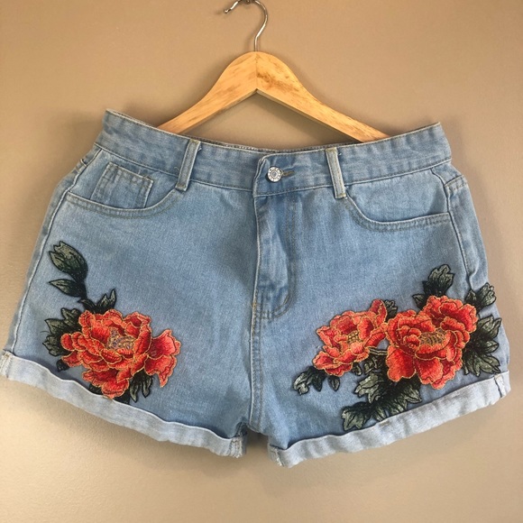 Pants - High waisted Floral Jean Shorts Summer Boho Large